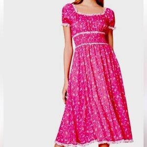 Betsy Johnson Puff Sleeve Ditsy Print Midi Dress Size Medium